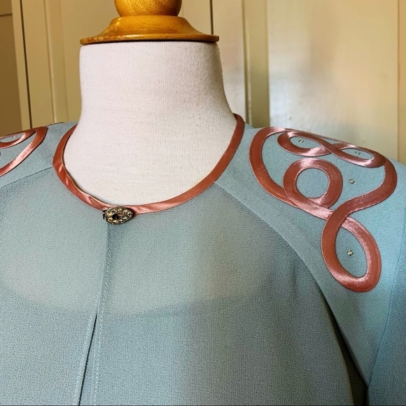 Vintage dress SET 60s 70s PATRA sz S/M Petite embroidery rhinestone silk wedding - Picture 10 of 17